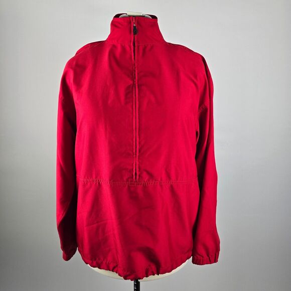 Cutter & Buck Jacket Women's Large Red Solid Half Zip Pullover Waist Draw Cord - Picture 10 of 10